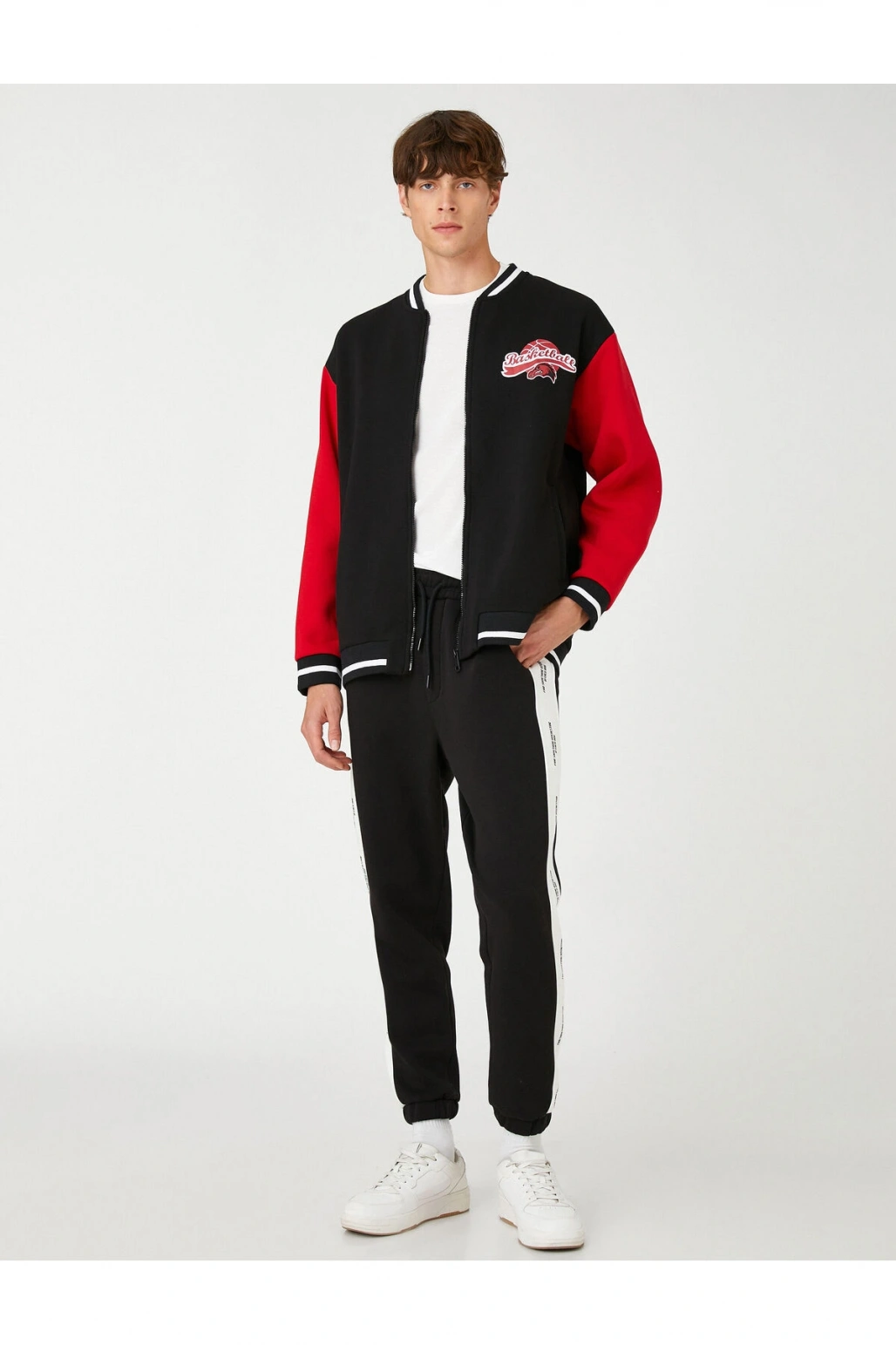 Kolej Ceket Oversize Bomber Yaka Fermuarlı Basketbol Baskılı