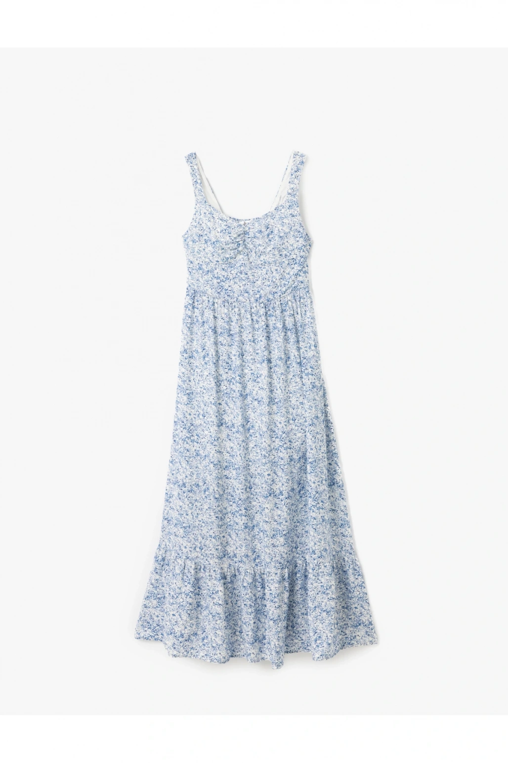 Kolsuz Gipeli U Yaka Katlı Viskon Çiçekli Uzun Elbise