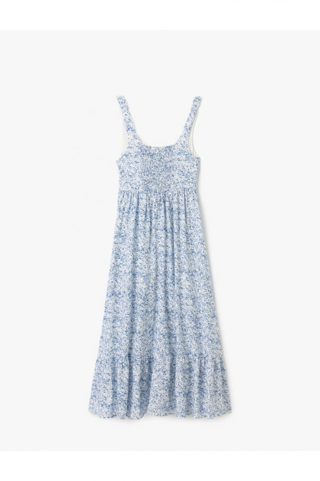 Kolsuz Gipeli U Yaka Katlı Viskon Çiçekli Uzun Elbise