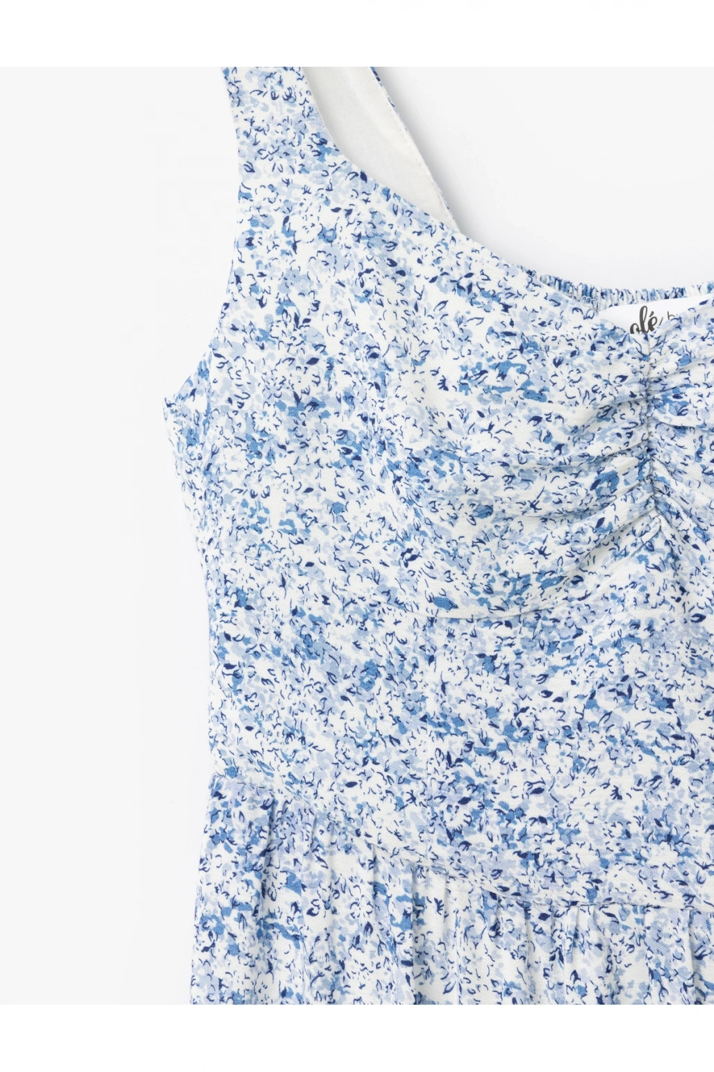 Kolsuz Gipeli U Yaka Katlı Viskon Çiçekli Uzun Elbise