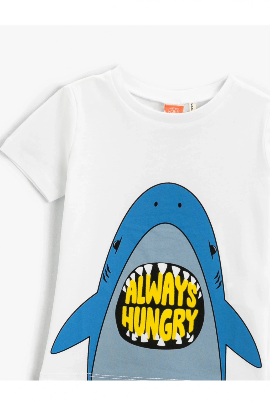 Köpek Balığı Baskılı Kısa Kollu Tişört Pamuklu