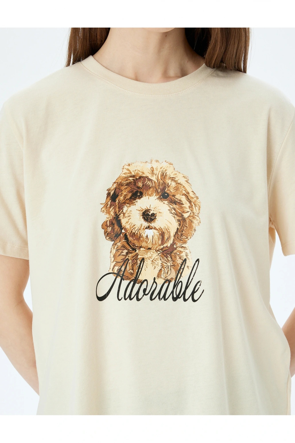 Köpek Baskılı Kısa Kollu Bisiklet Yaka Tişört