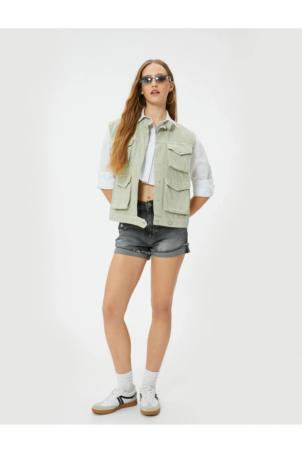 Kot Şort Yüksek Bel Ekstra Mini Paçaları Katlamalı Cepli