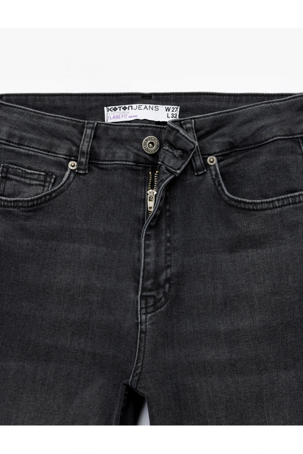 Koton Dar Kesim Düğmeli Pamuklu İspanyol Paça Jean Pantolon - Flare Jeans