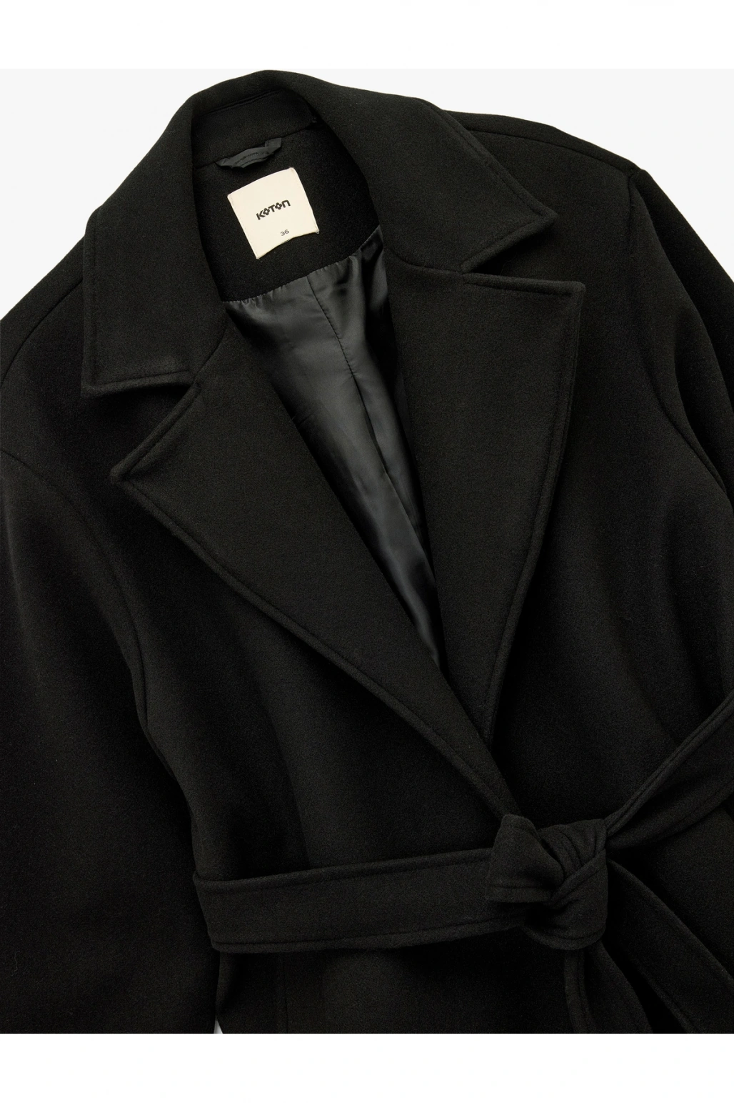 Koton Uzun Kollu Kruvaze Kemerli Uzun Kaşe Kaban