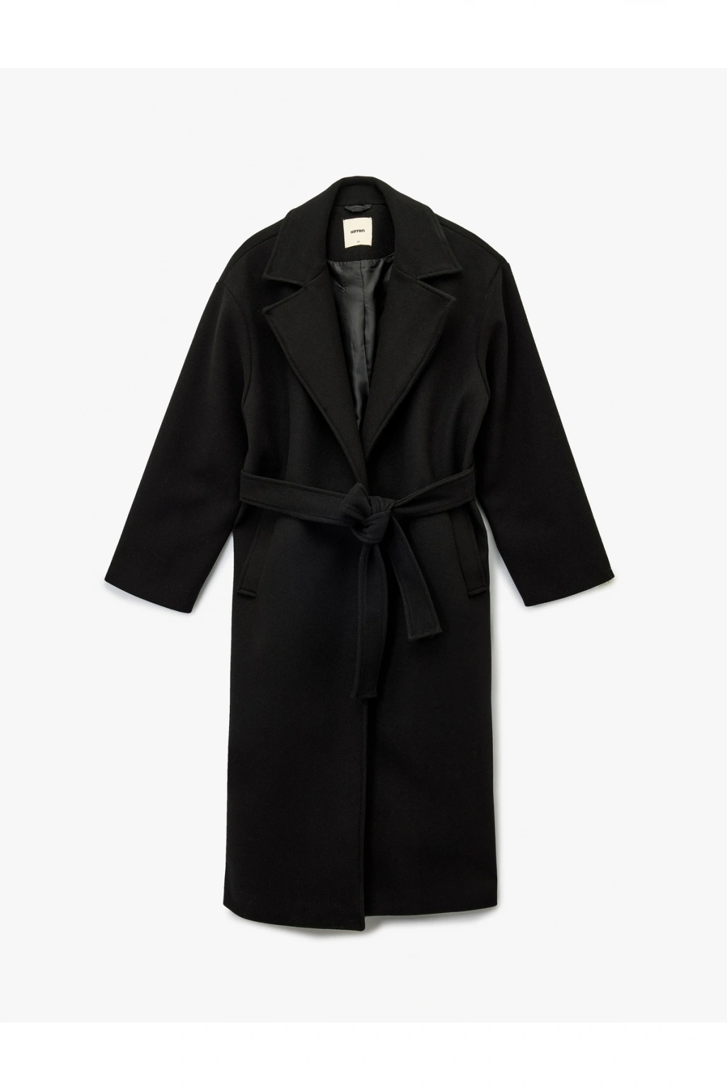 Koton Uzun Kollu Kruvaze Kemerli Uzun Kaşe Kaban