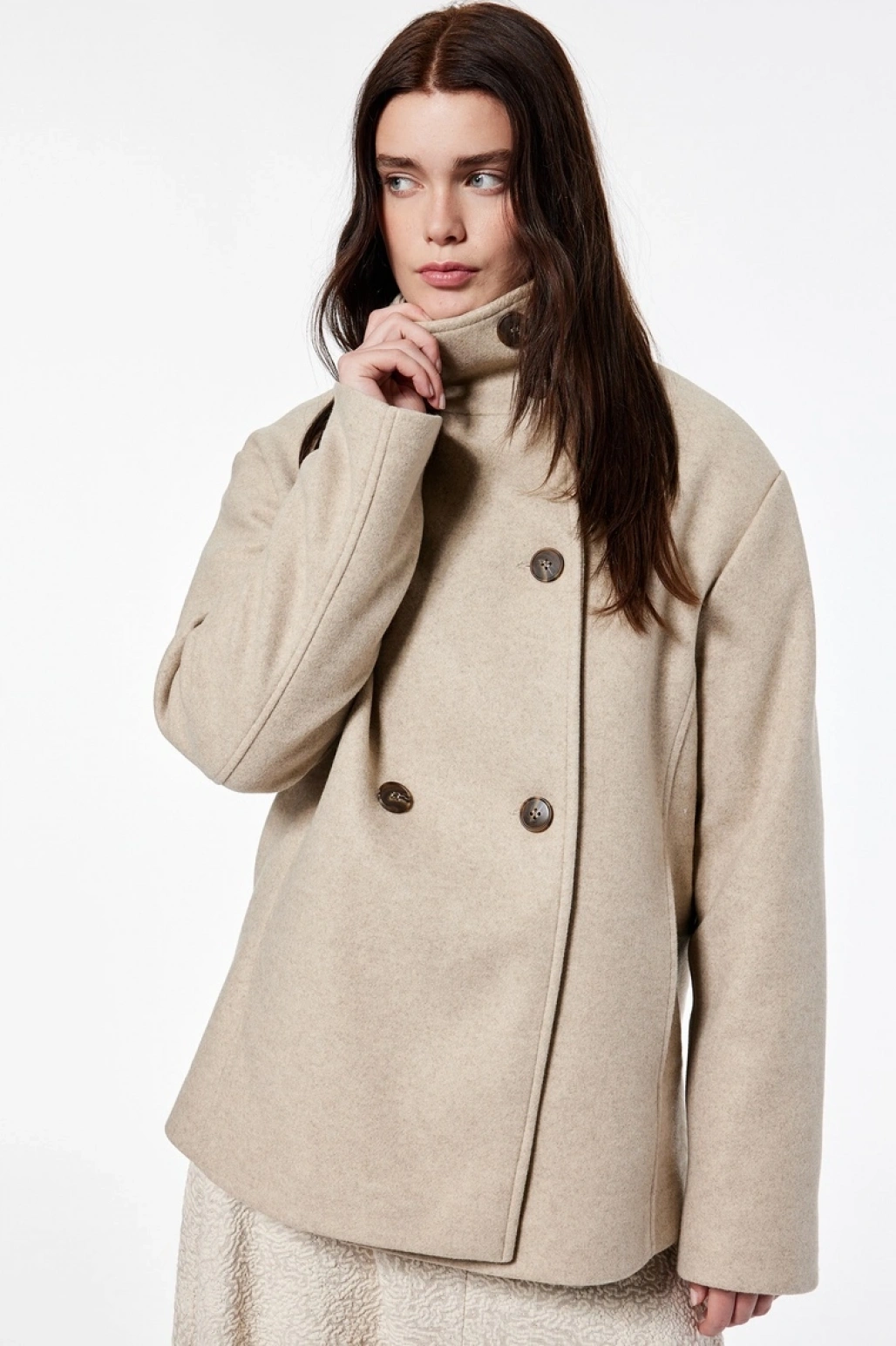 Koton X Şahika Ercümen - Dik Yaka Kaban Kısa Kaşe Kruvaze