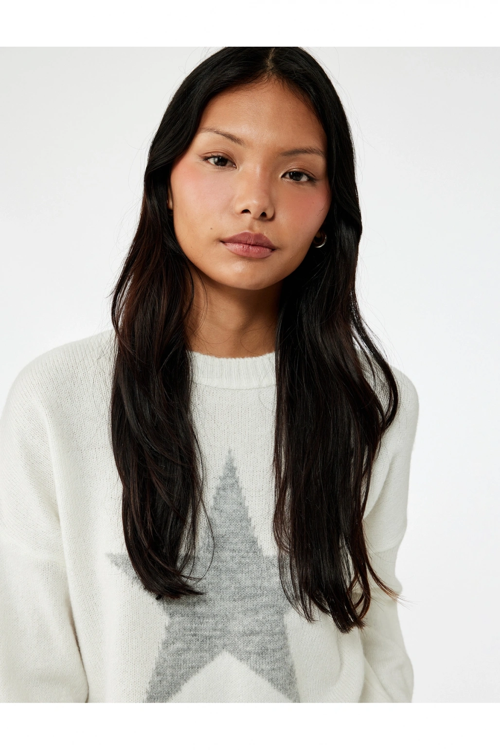 Koton Yıldız Desenli Uzun Kollu Bisiklet Yaka Triko Kazak