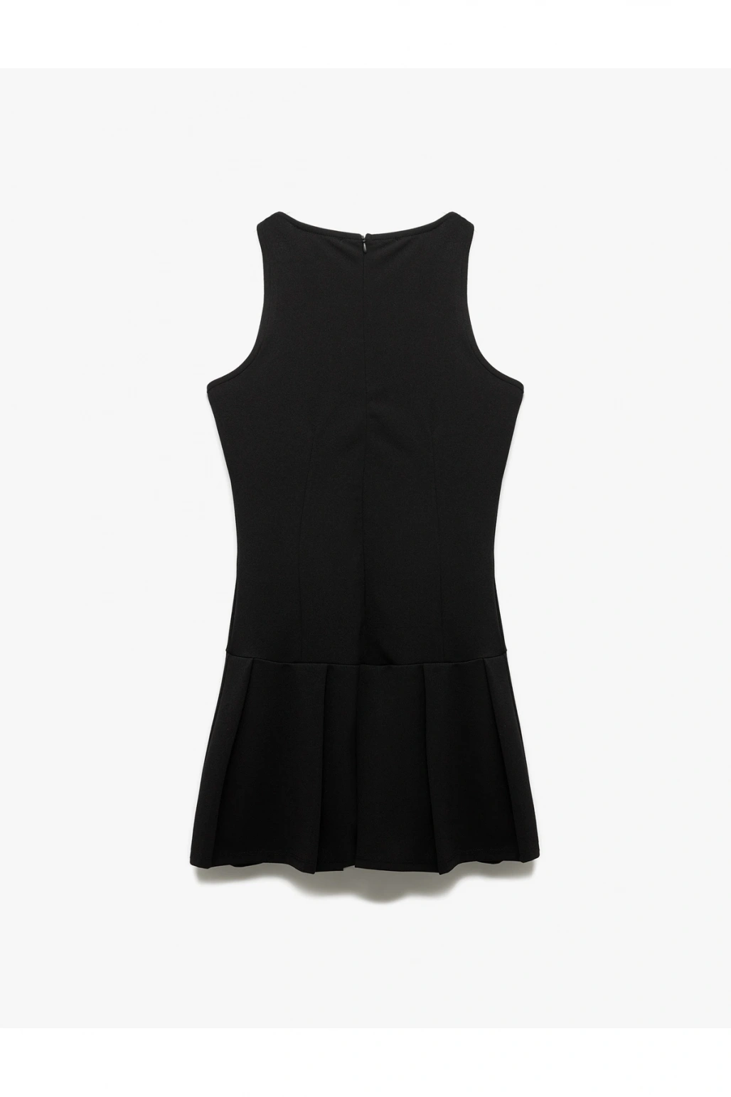 Krep Scuba Kumaş Kolsuz Bisiklet Yaka Mini Pileli Elbise