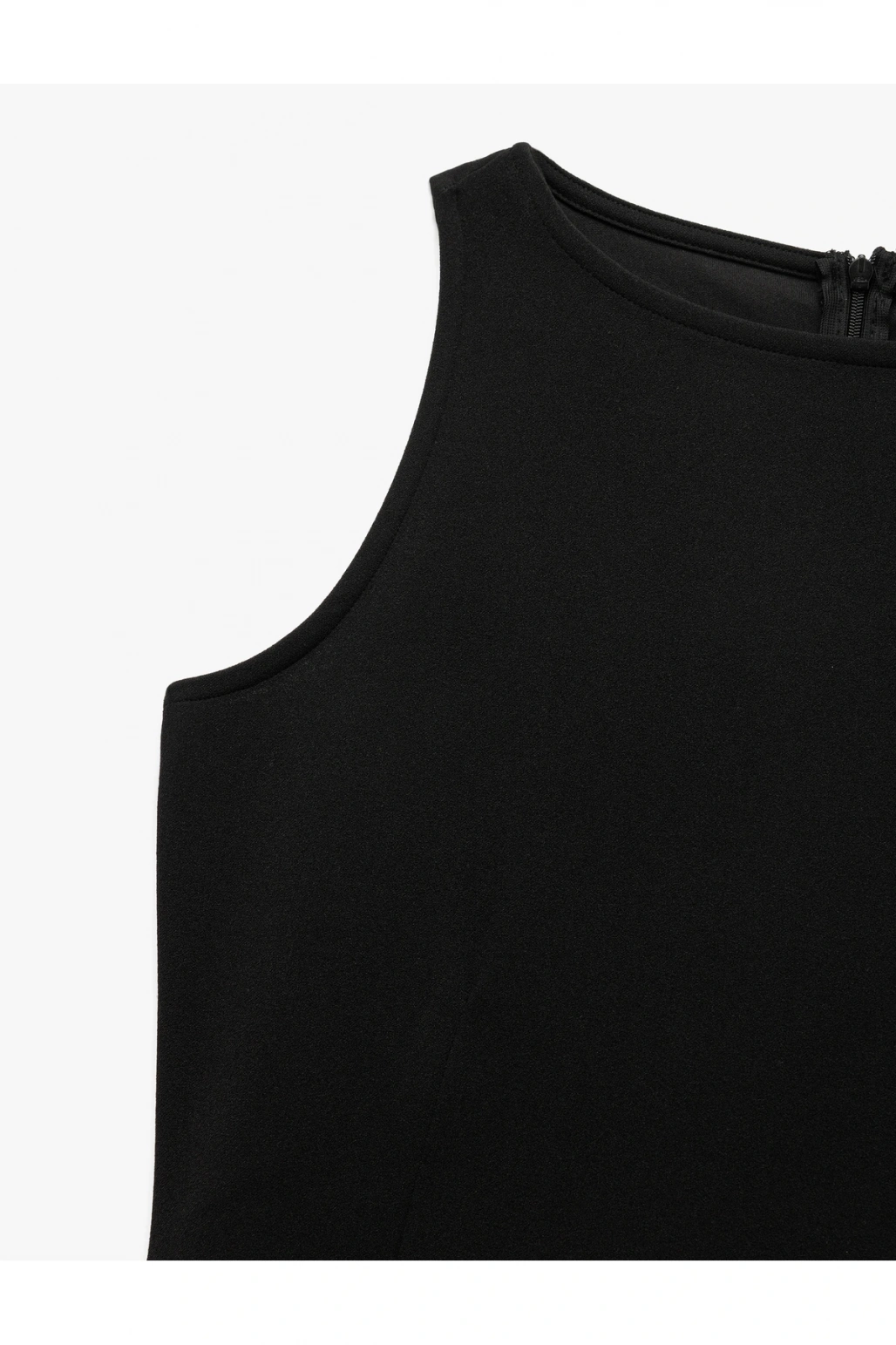 Krep Scuba Kumaş Kolsuz Bisiklet Yaka Mini Pileli Elbise