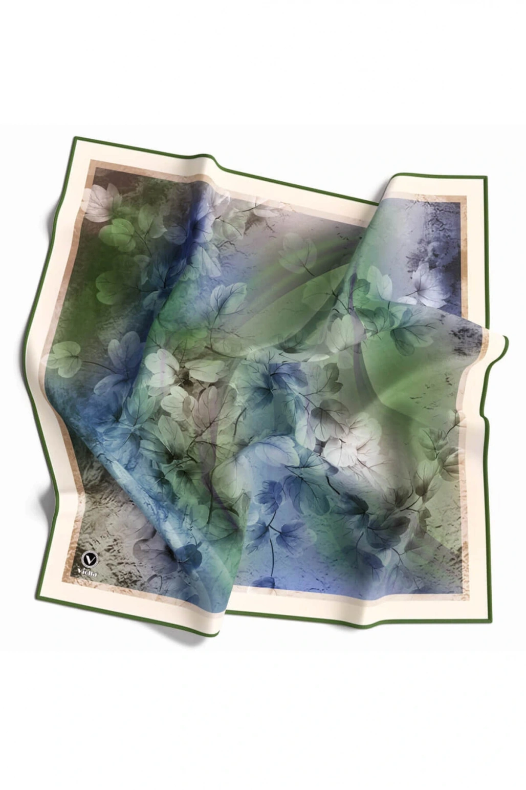 Kristal Batik Çiçek Desenli Zümrüt Yeşili Renkli 90x90 Eşarp (İPEK IÇERMEZ) Kenar Dikiş Şekli El Dik