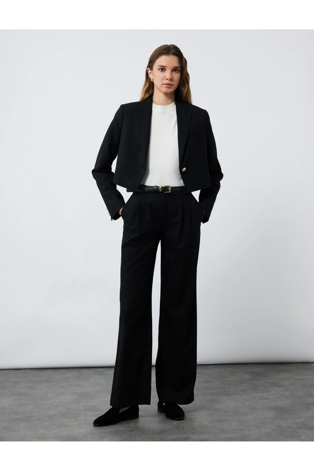 Kruvaze Uzun Kollu Crop Blazer Ceket