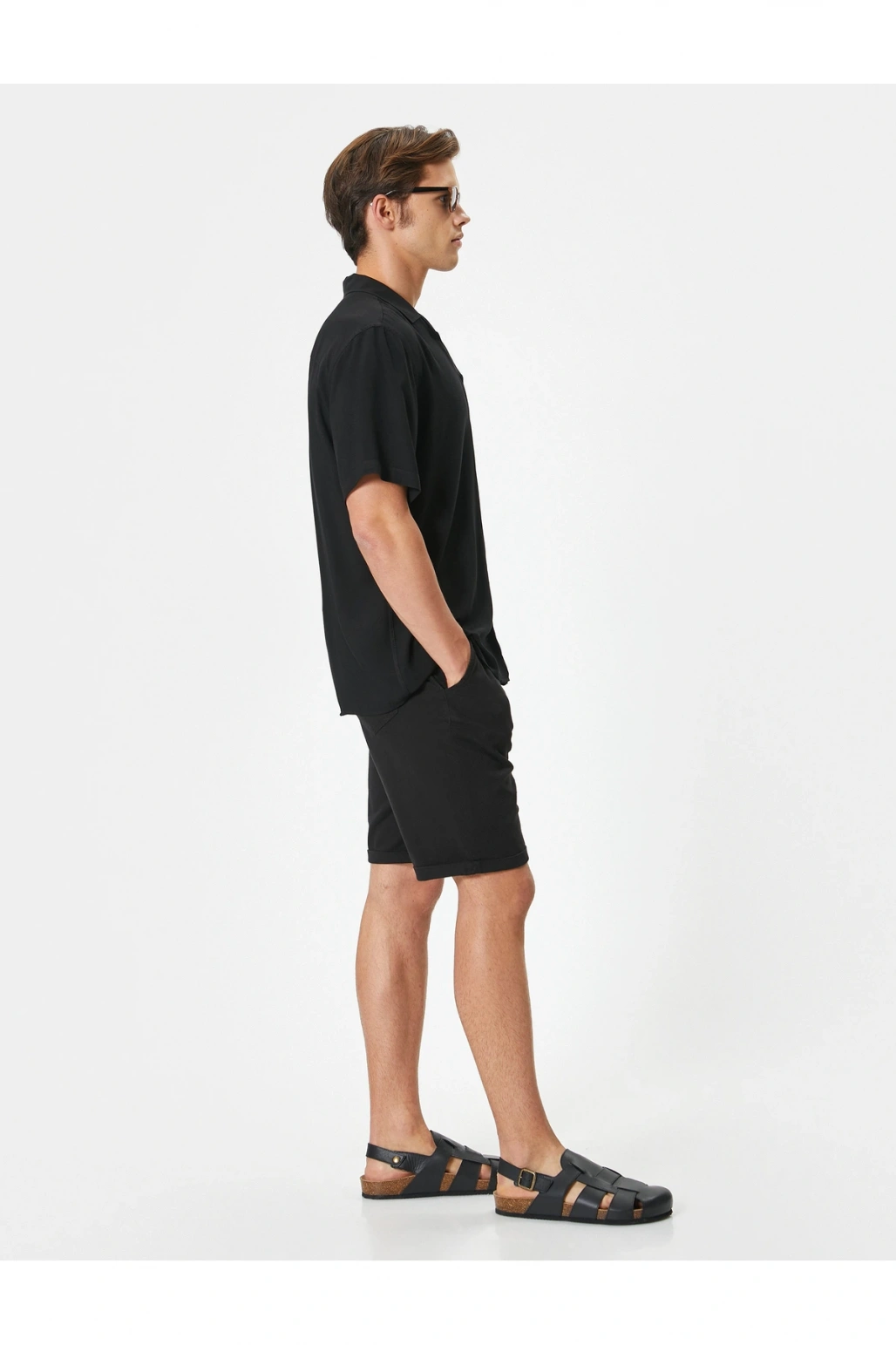 Kumaş Şort Bermuda Chino Slim Fit Düğmeli Cepli Katlı Paça