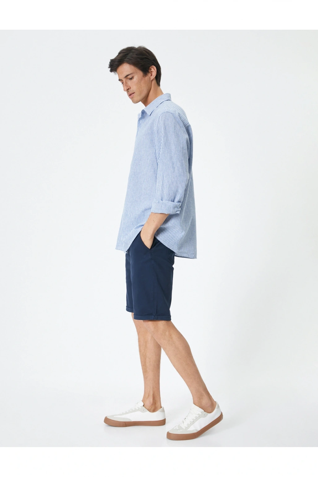 Kumaş Şort Bermuda Chino Slim Fit Düğmeli Cepli Katlı Paça