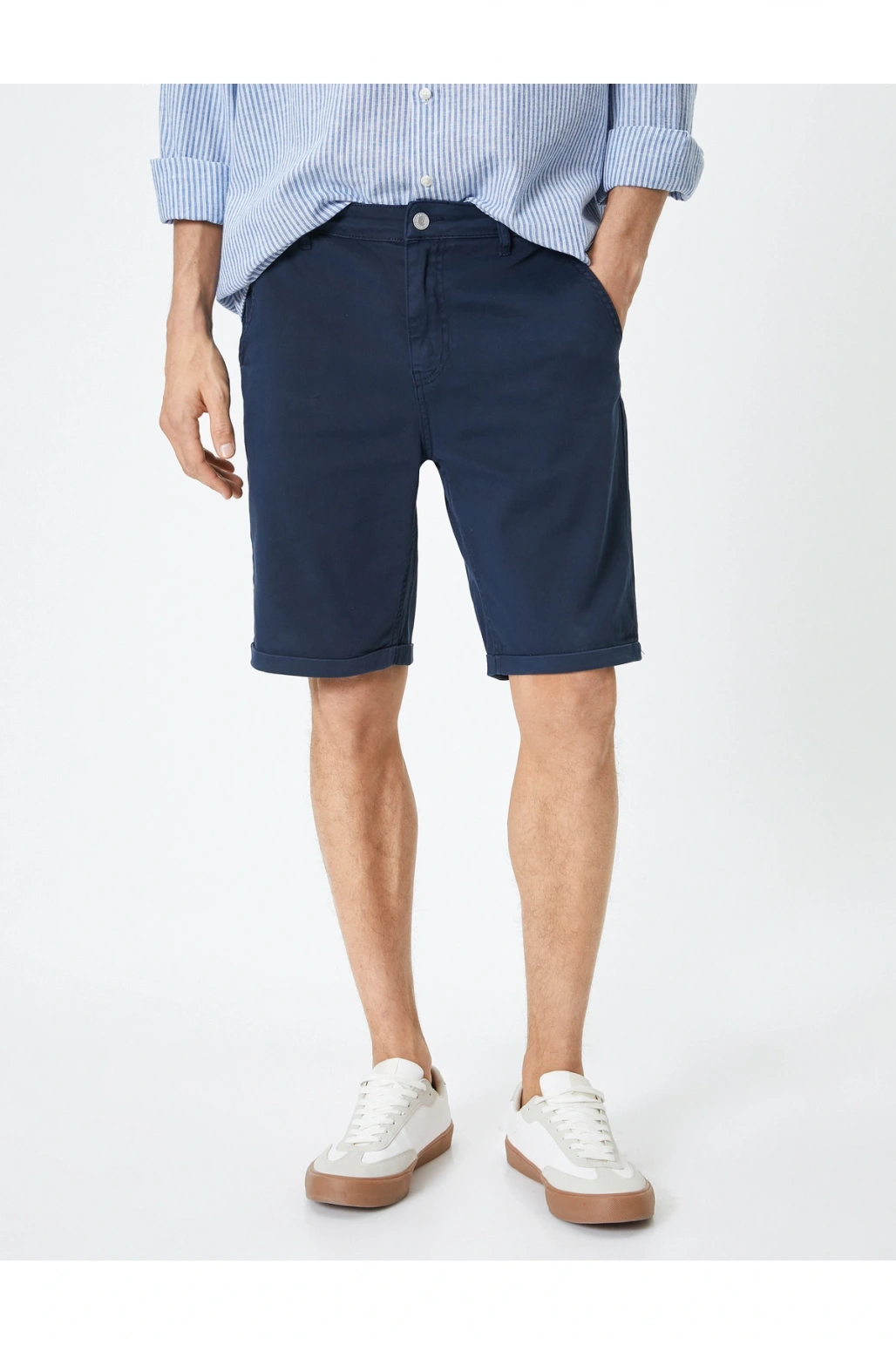 Kumaş Şort Bermuda Chino Slim Fit Düğmeli Cepli Katlı Paça