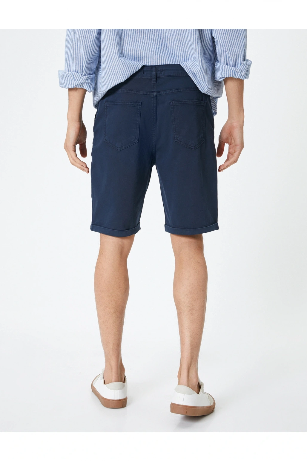 Kumaş Şort Bermuda Chino Slim Fit Düğmeli Cepli Katlı Paça