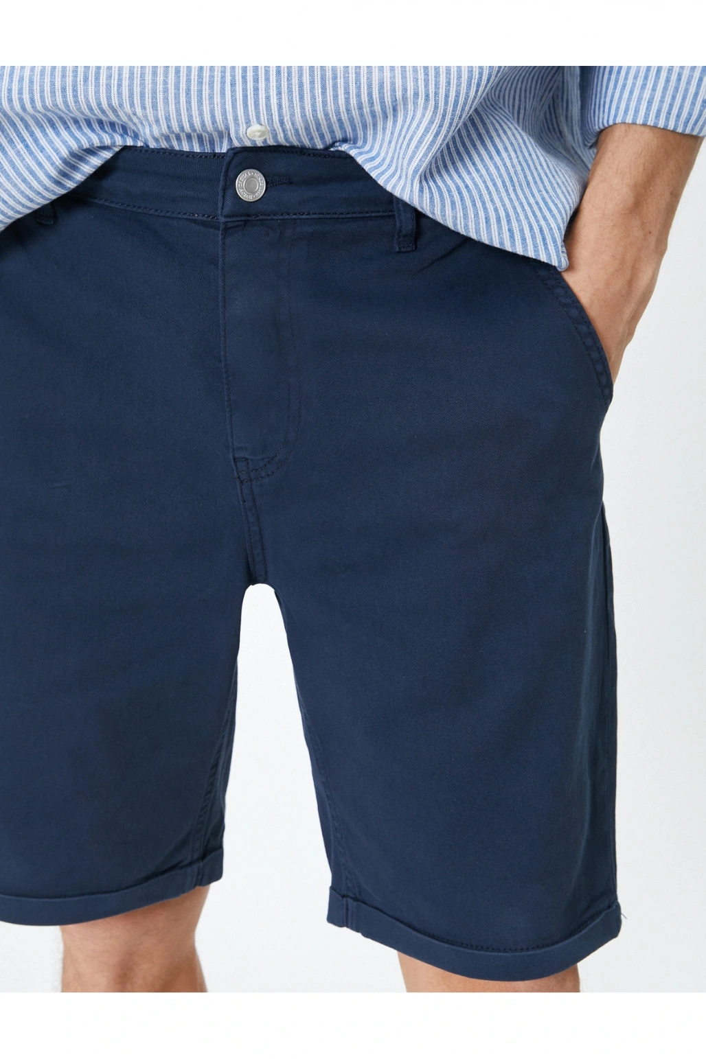 Kumaş Şort Bermuda Chino Slim Fit Düğmeli Cepli Katlı Paça