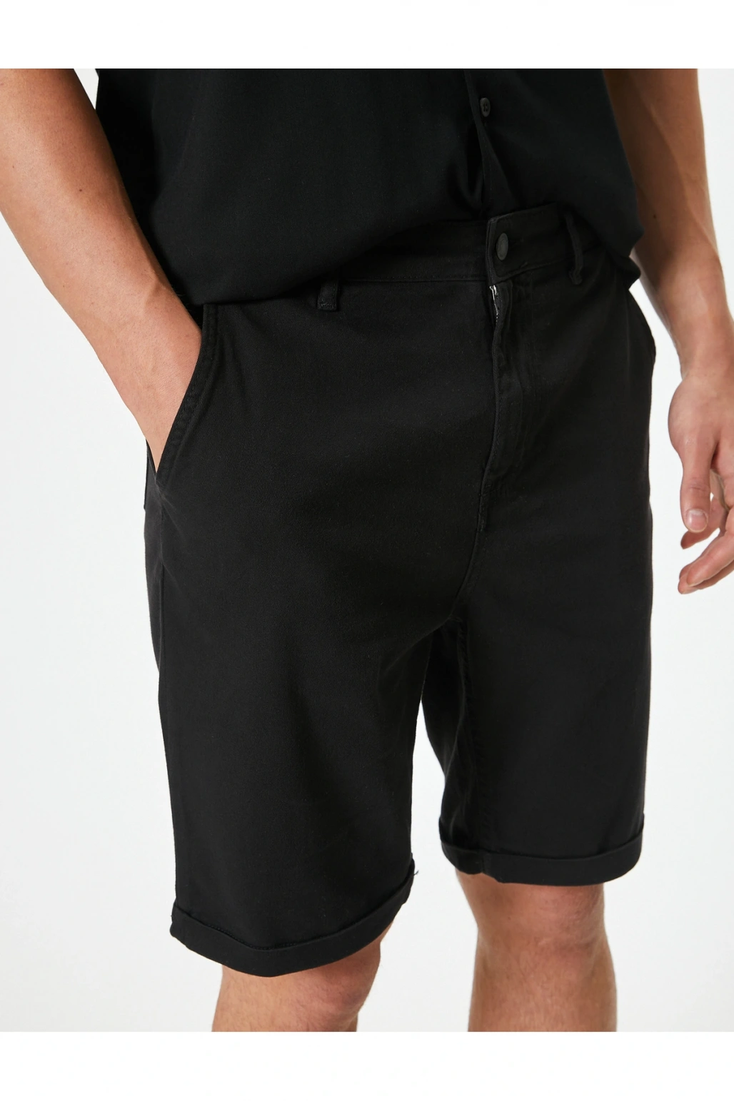 Kumaş Şort Bermuda Chino Slim Fit Düğmeli Cepli Katlı Paça