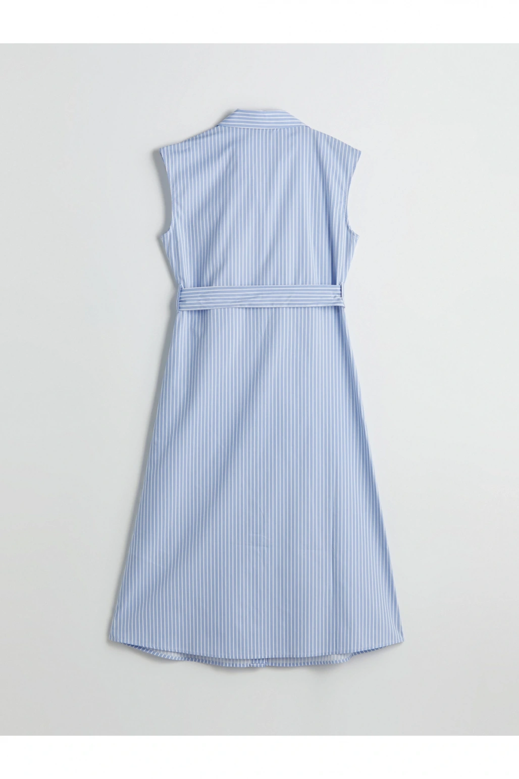 Kuşaklı Çizgili Gömlek Elbise