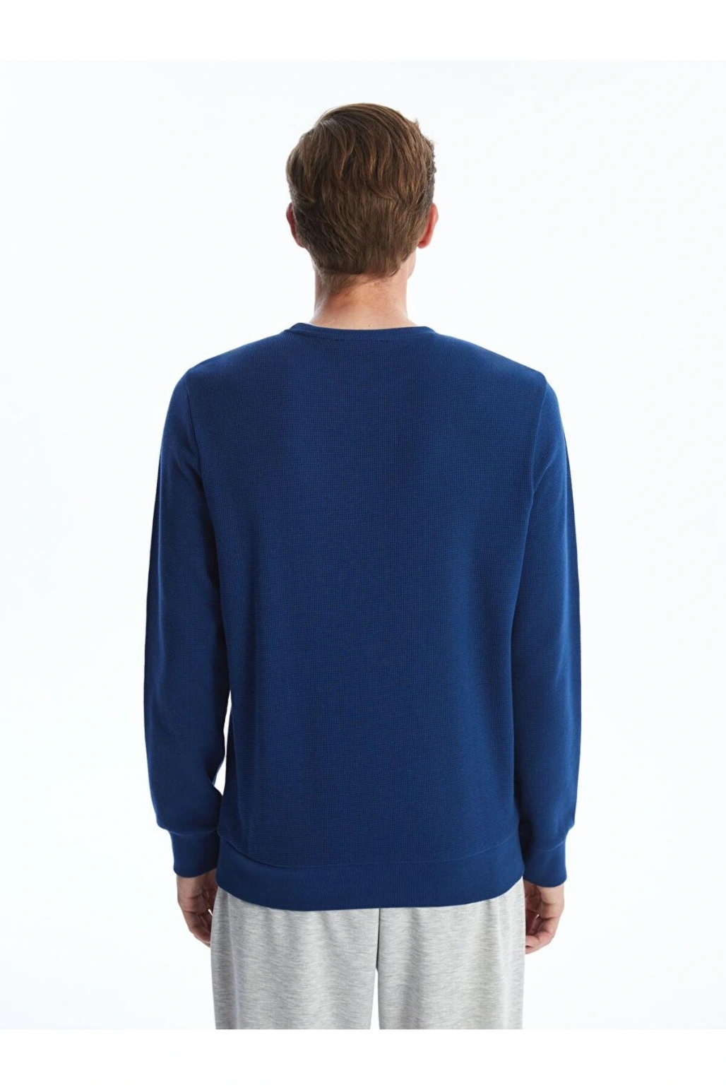 Lacivert Bisiklet Yaka Uzun Kollu Baskılı Erkek Sweatshirt