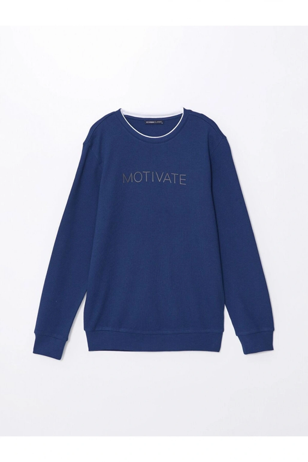 Lacivert Bisiklet Yaka Uzun Kollu Baskılı Erkek Sweatshirt