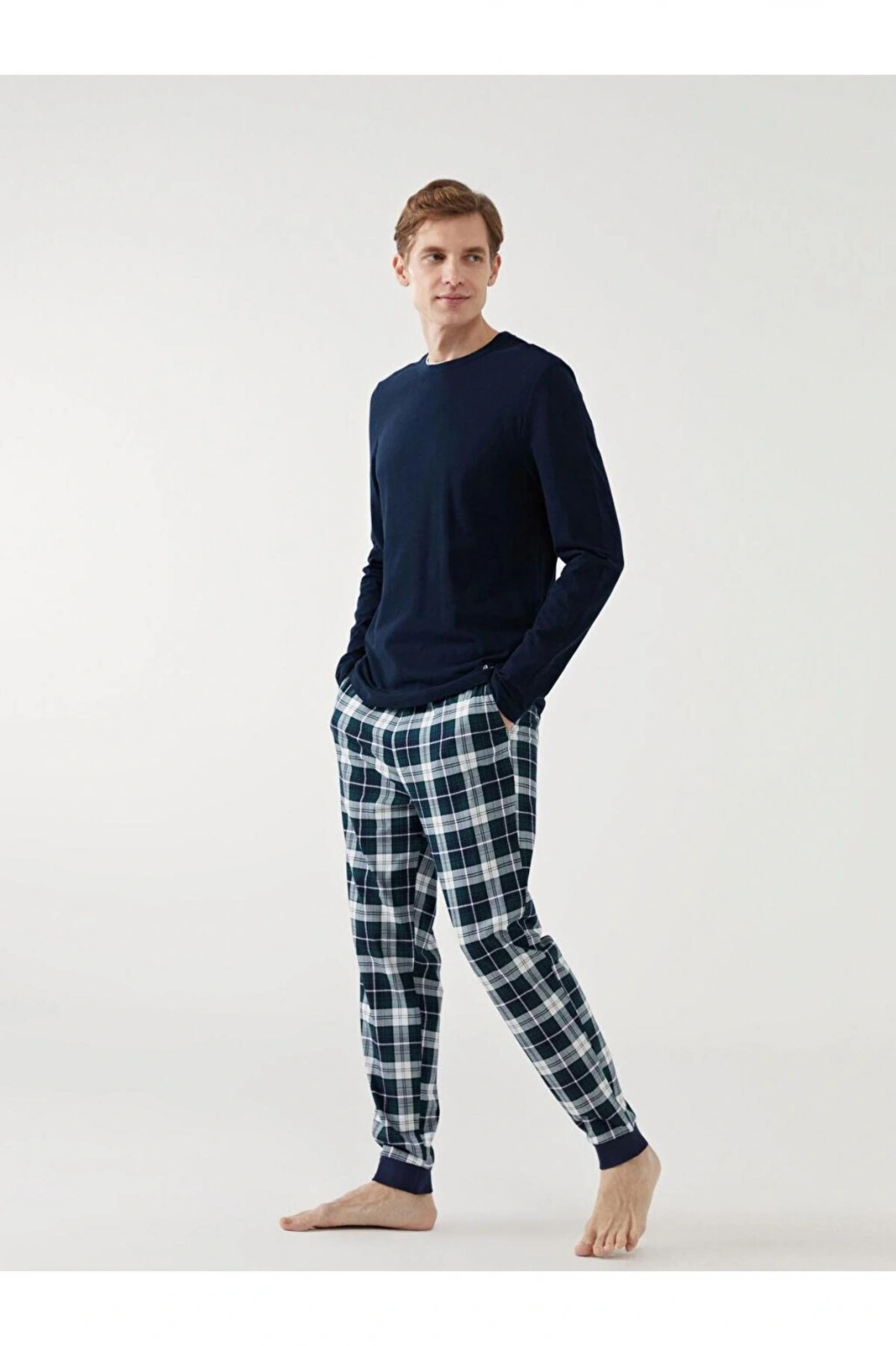 Lacivert Standart Kalıp Ekose Erkek Pijama Alt
