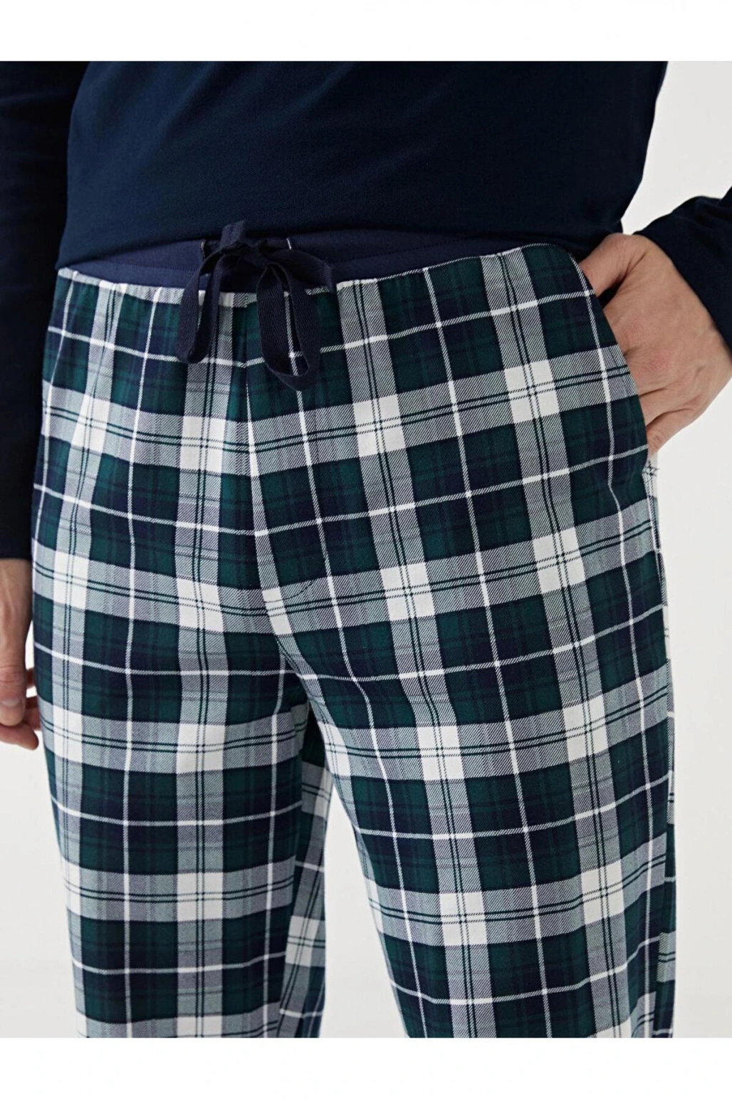 Lacivert Standart Kalıp Ekose Erkek Pijama Alt