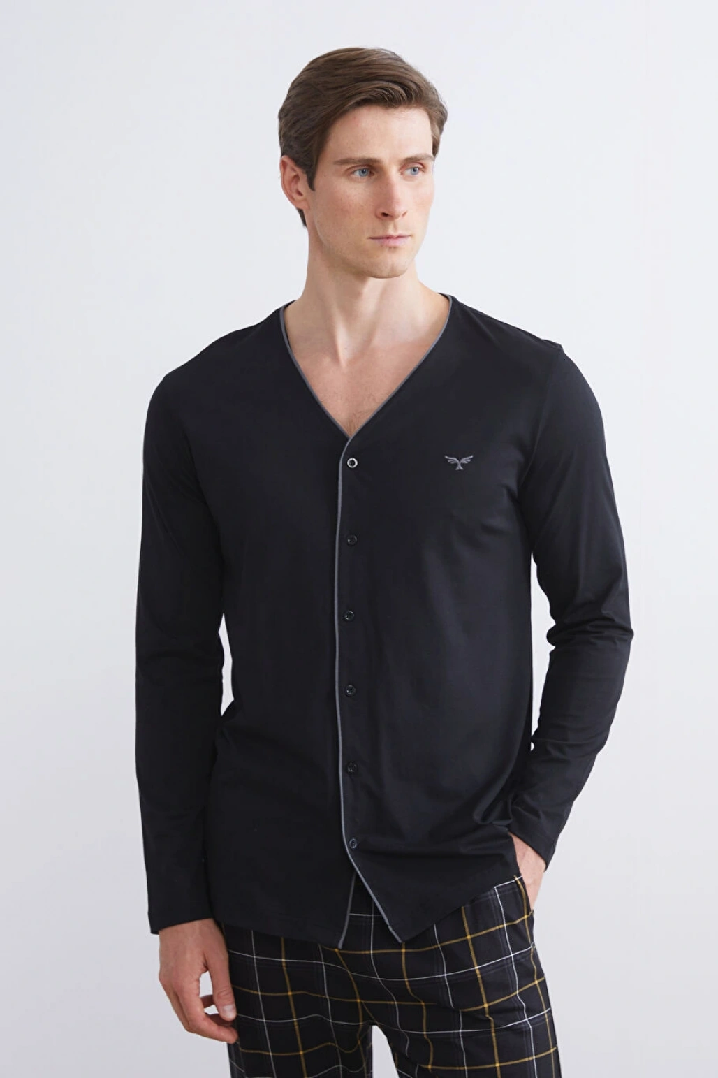 LC WAIKIKI Siyah Standart Kalıp Erkek Düğmeli Pijama Takımı