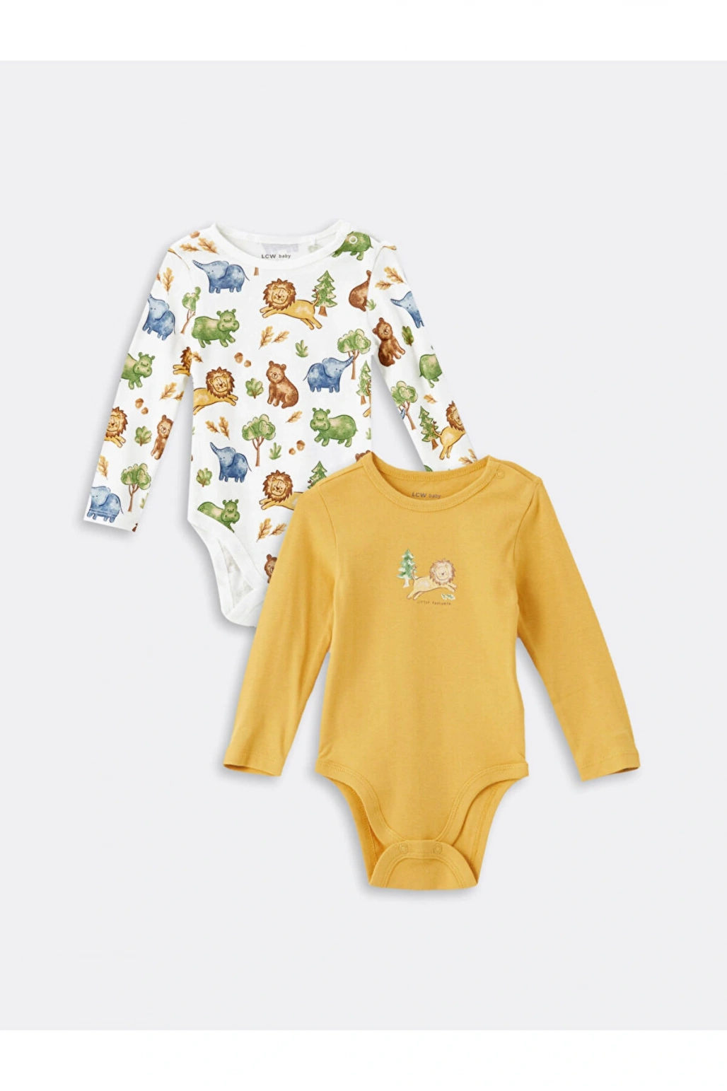 LCW baby Bej Baskılı Uzun Kollu Erkek Bebek Çıtçıtlı Body 2li