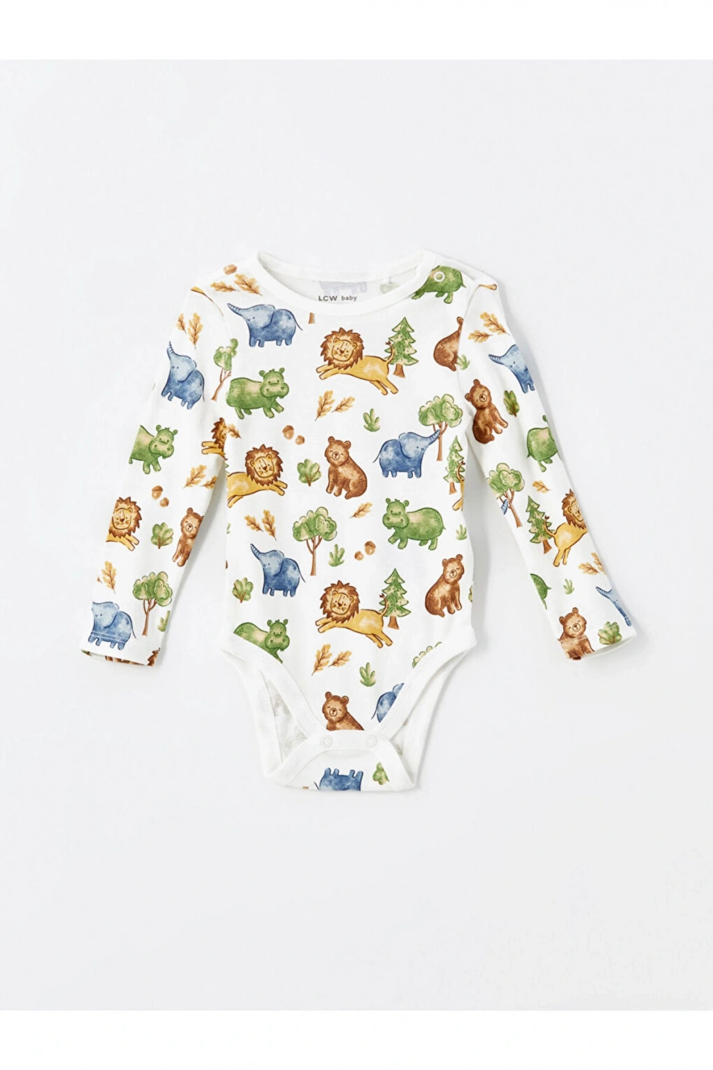 LCW baby Bej Baskılı Uzun Kollu Erkek Bebek Çıtçıtlı Body 2li