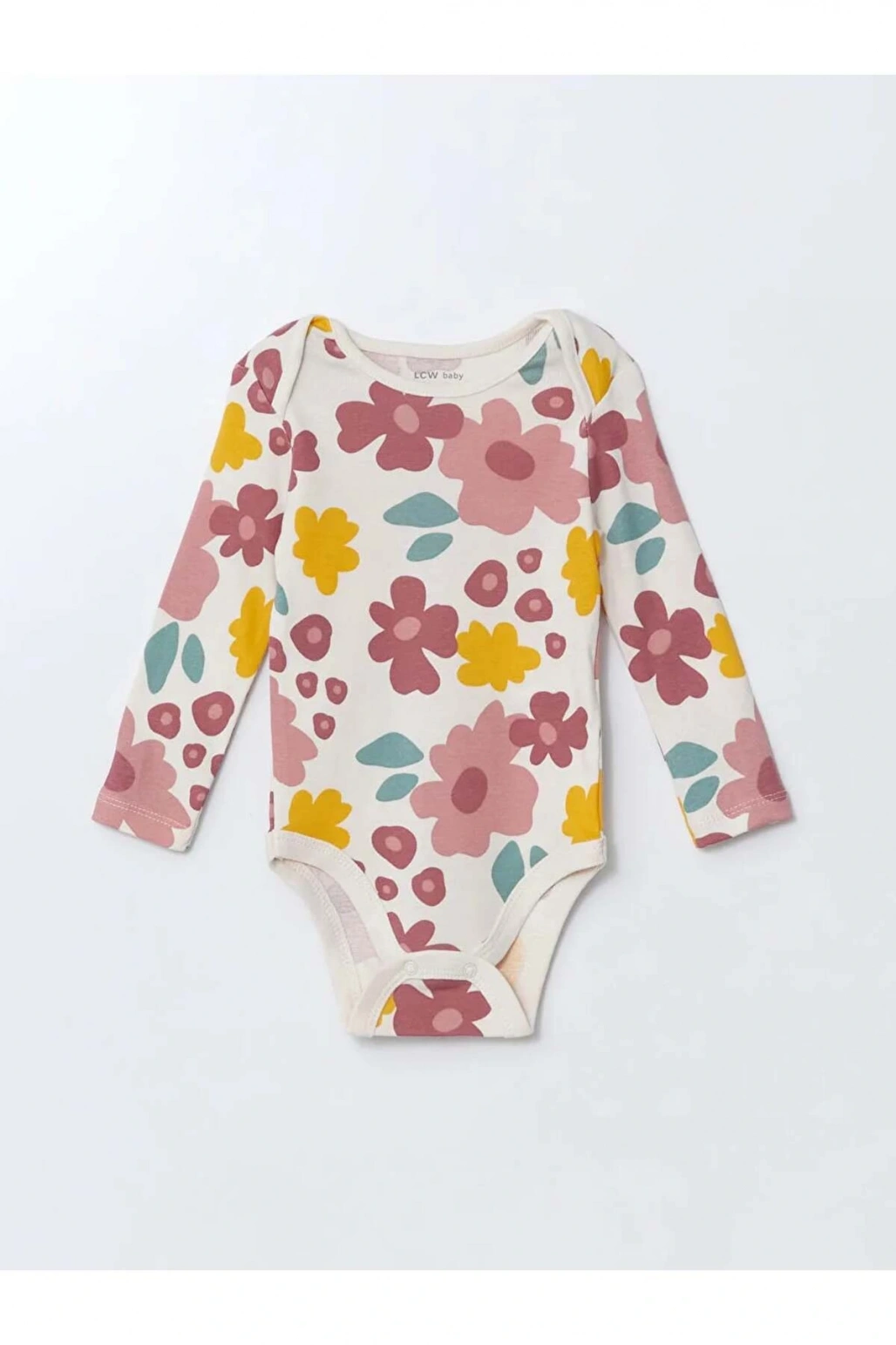 LCW baby Bej Bisiklet Yaka Kız Bebek Çıtçıtlı Body 3lü