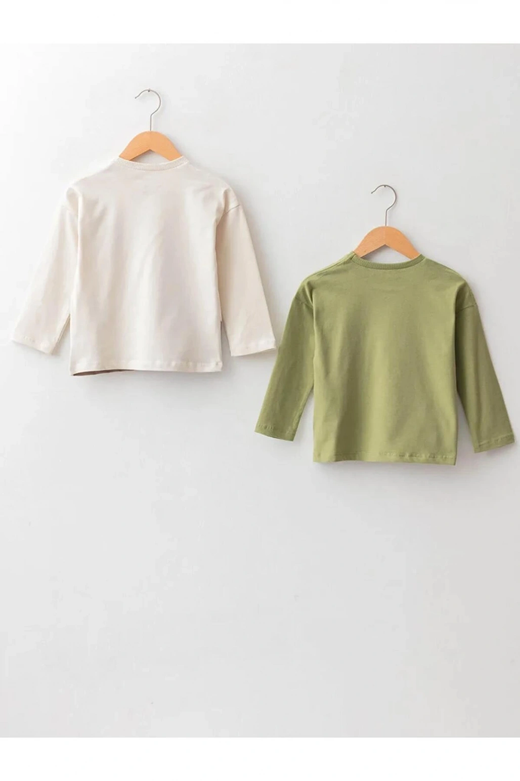 LCW baby Bej Bisiklet Yaka Uzun Kollu Baskılı Erkek Bebek Tişört 2li