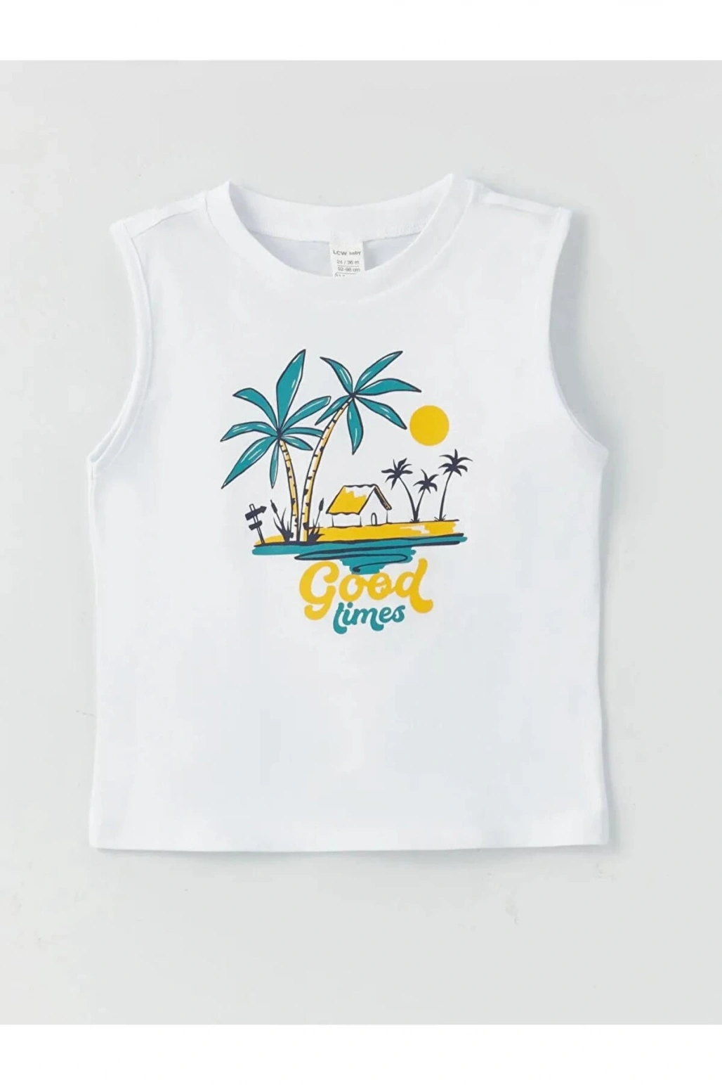 LCW baby Beyaz Bisiklet Yaka Baskılı Erkek Bebek Atlet ve Deniz Şortu 2li Takım