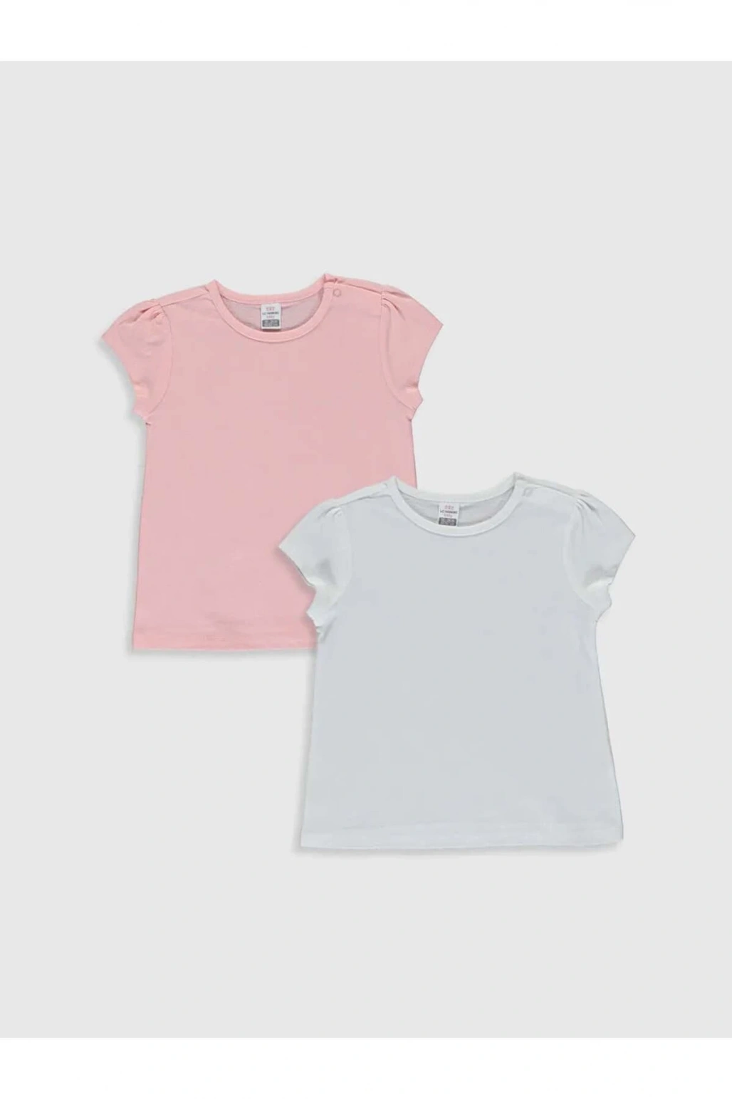 LCW baby Beyaz Bisiklet Yaka Kısa Kol Basic Kız Bebek Tişört 2li