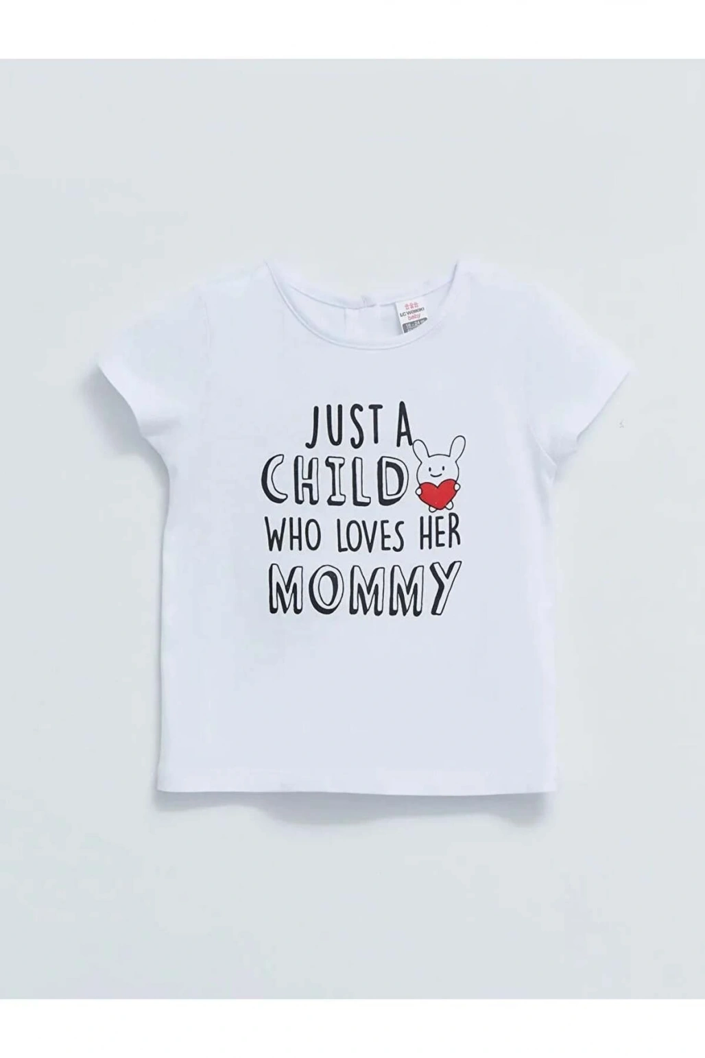 LCW baby Beyaz Bisiklet Yaka Kısa Kol Baskılı Pamuklu Kız Bebek Tişört