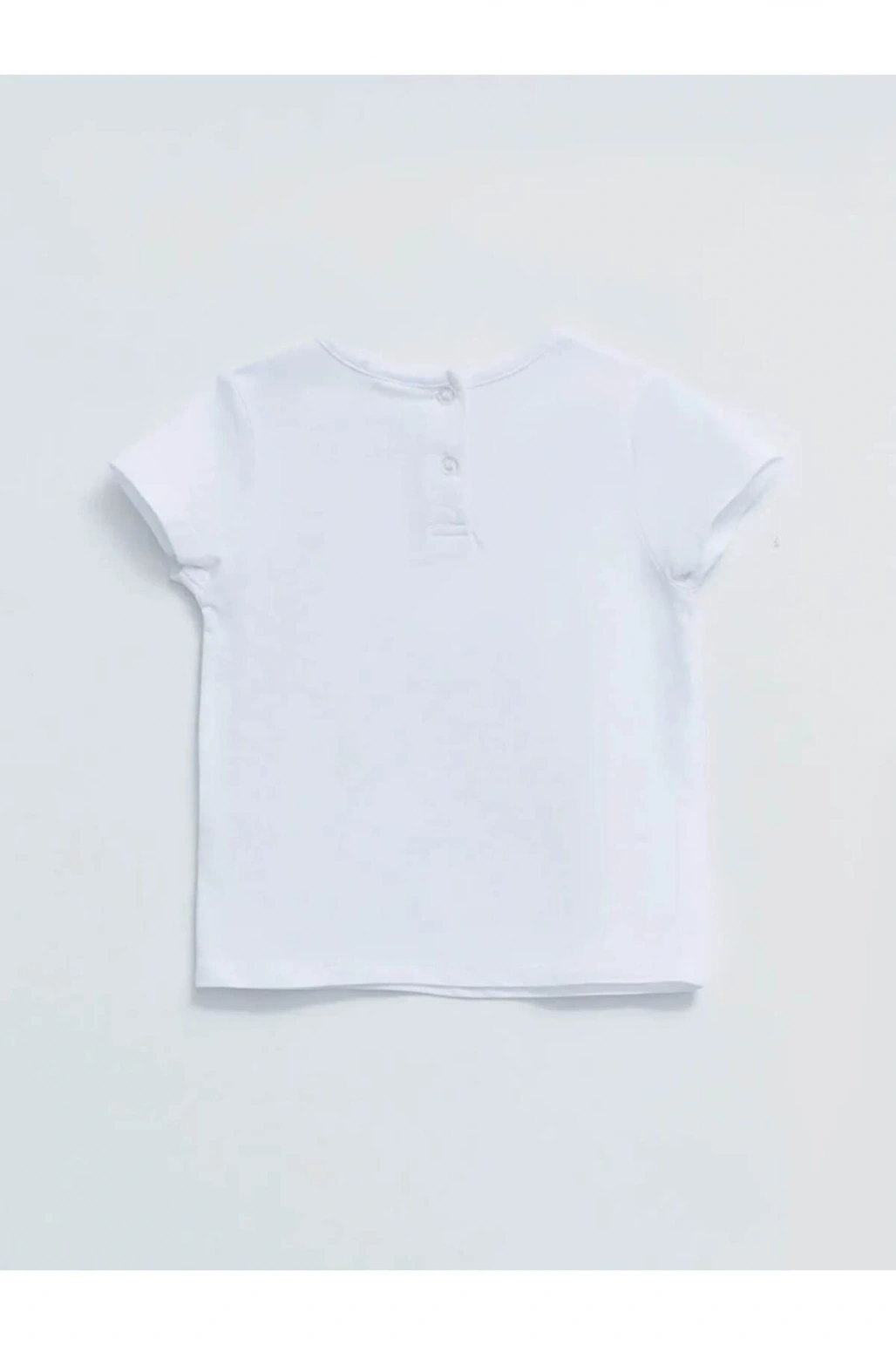 LCW baby Beyaz Bisiklet Yaka Kısa Kol Baskılı Pamuklu Kız Bebek Tişört