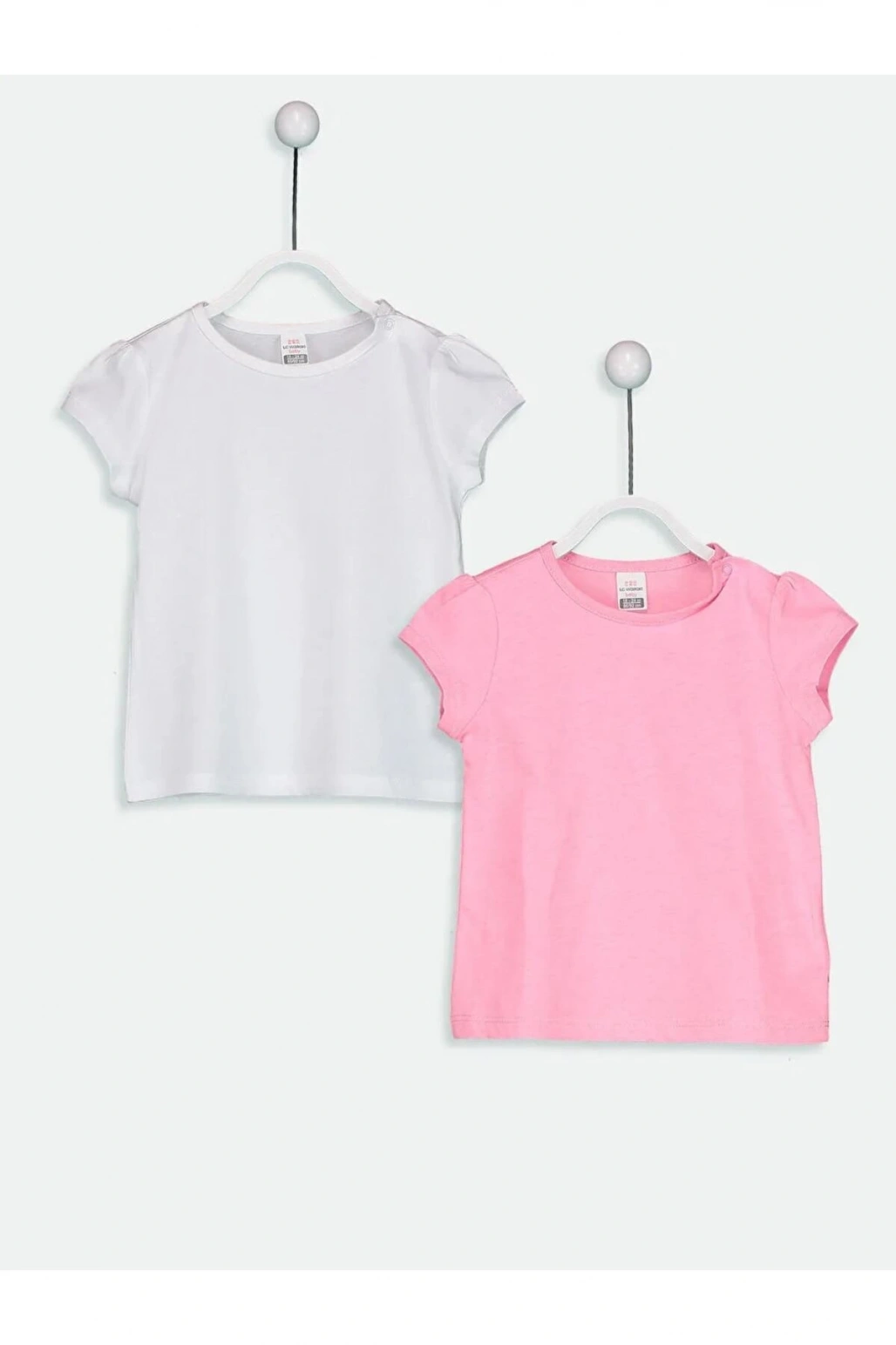 LCW baby Beyaz Bisiklet Yaka Kısa Kollu Kız Bebek Tişört