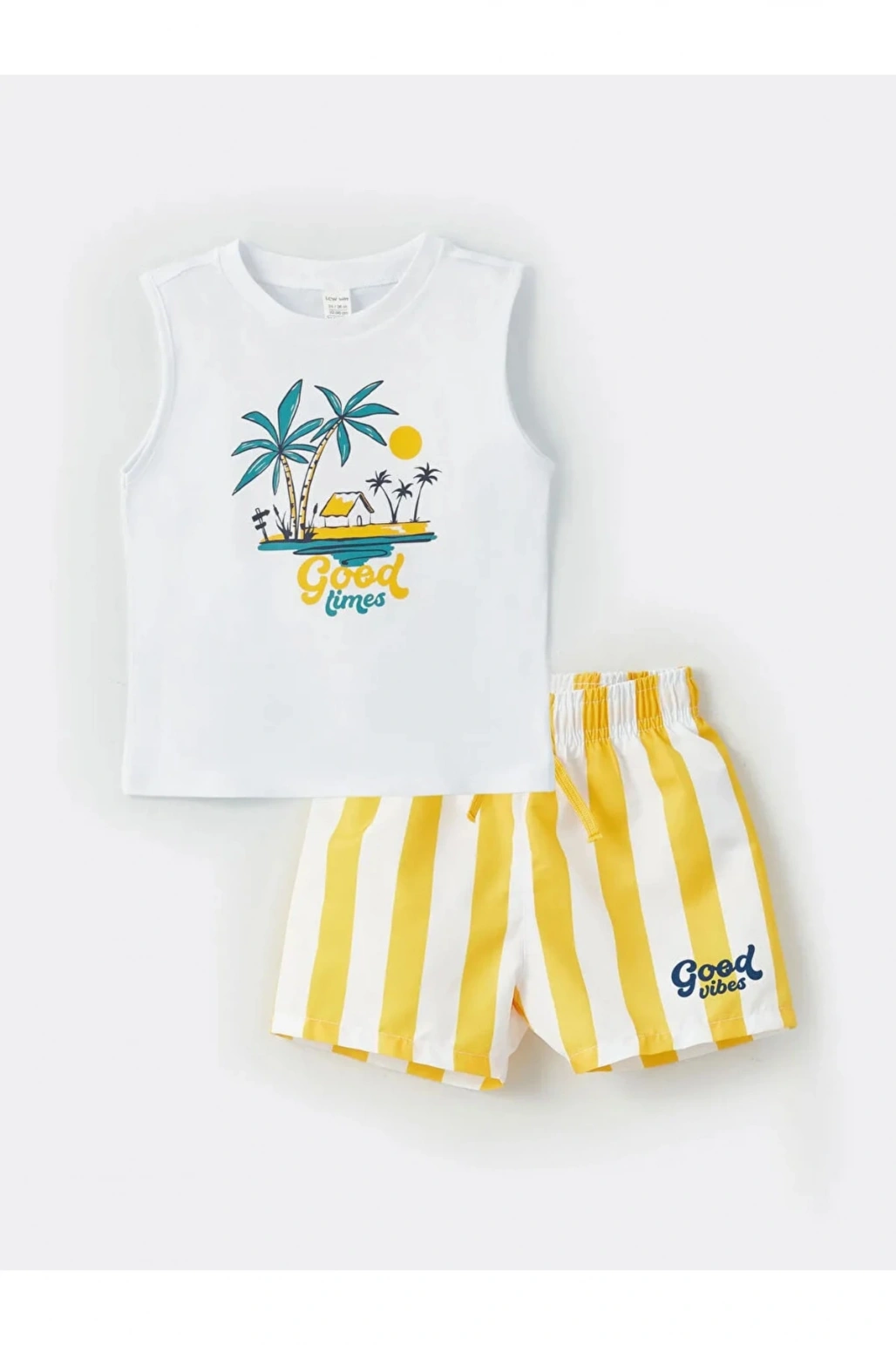 Lcw Baby Bisiklet Yaka Baskılı Erkek Bebek Atlet Ve Deniz Şortu 2li Takım
