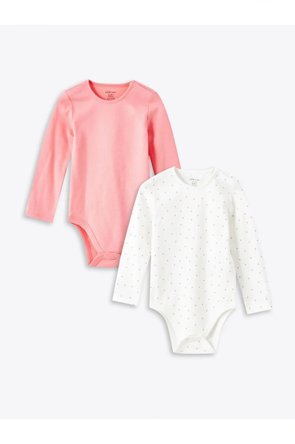 LCW baby Ekru Baskılı Bisiklet Yaka Uzun Kollu Kız Bebek Çıtçıtlı Body 2li