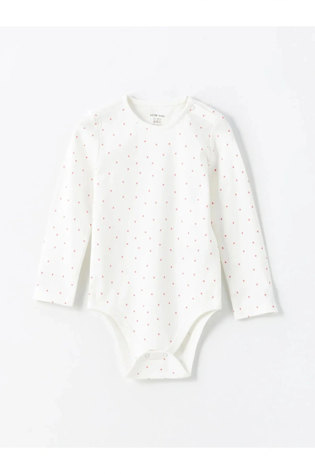 LCW baby Ekru Baskılı Bisiklet Yaka Uzun Kollu Kız Bebek Çıtçıtlı Body 2li