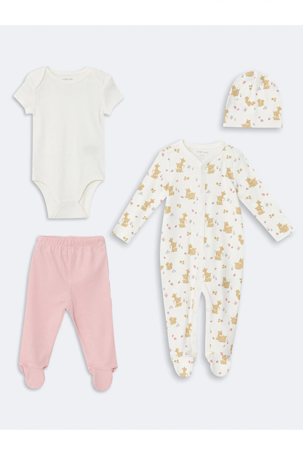 LCW baby Ekru Baskılı Kız Bebek Hastane Çıkış Seti