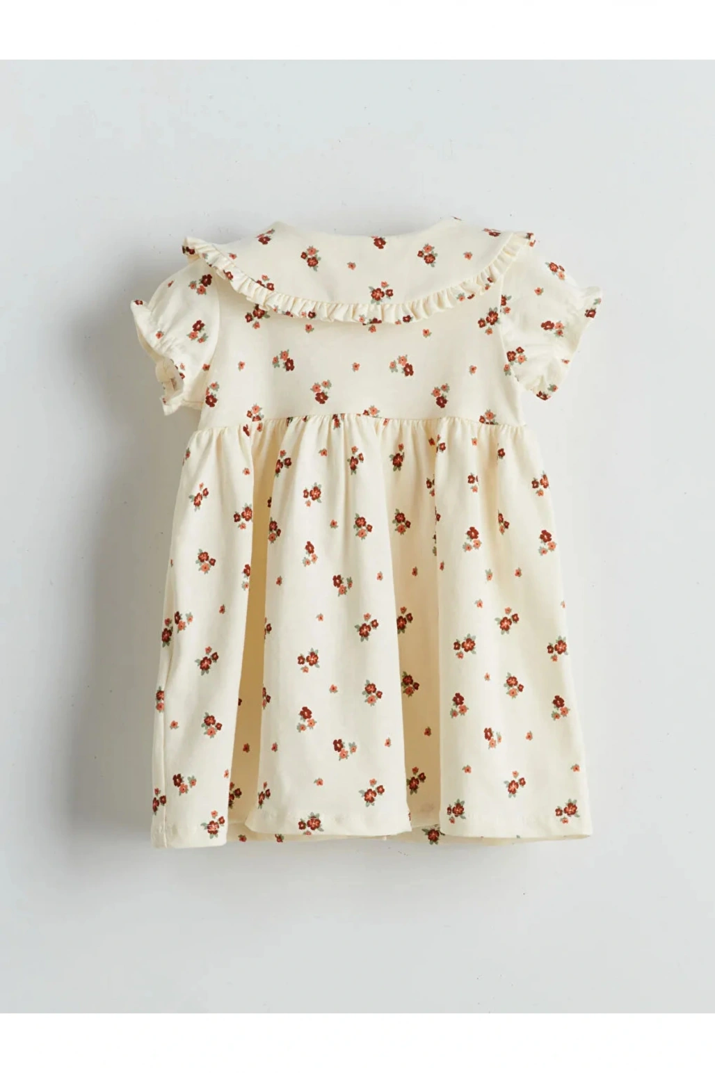 LCW baby Ekru Bebe Yaka Çiçekli Kız Bebek Elbise