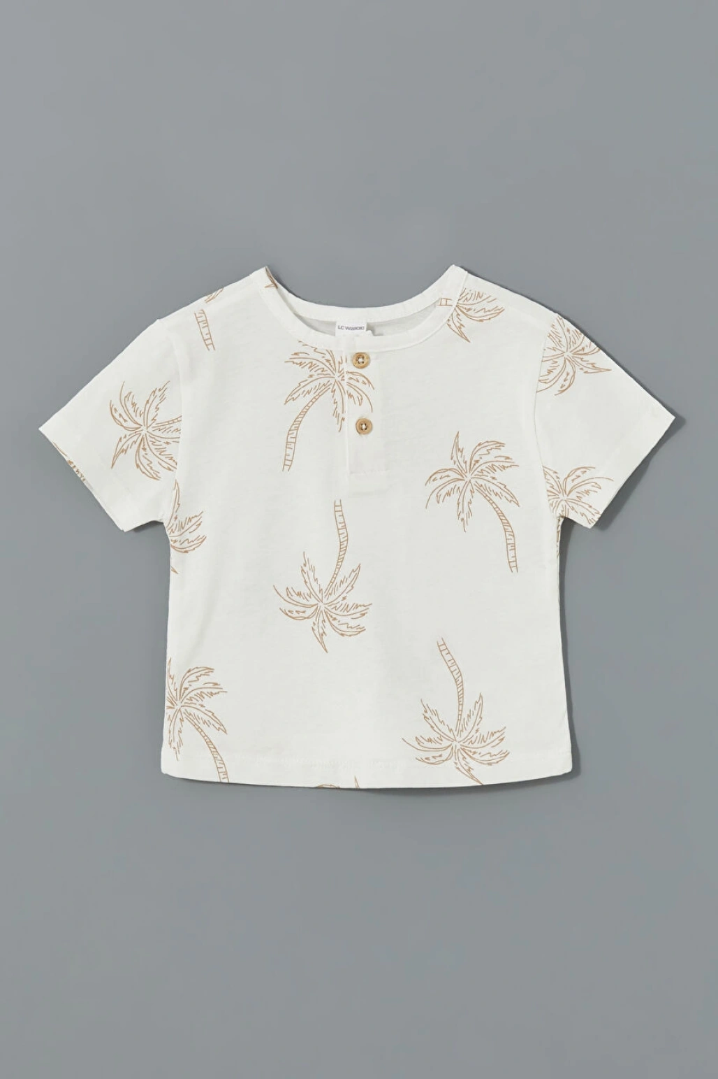 LCW baby Ekru Bisiklet Yaka Baskılı Erkek Bebek Tişört Ve Pantolon 2li Takım