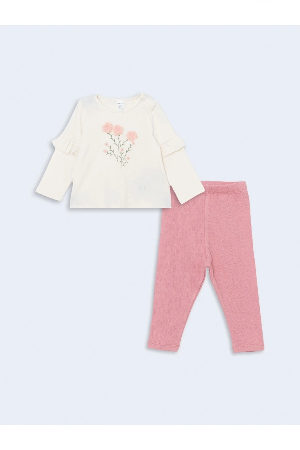 Lcw Baby Ekru Bisiklet Yaka Baskılı Kız Bebek Bluz Ve Tayt 2li Takım