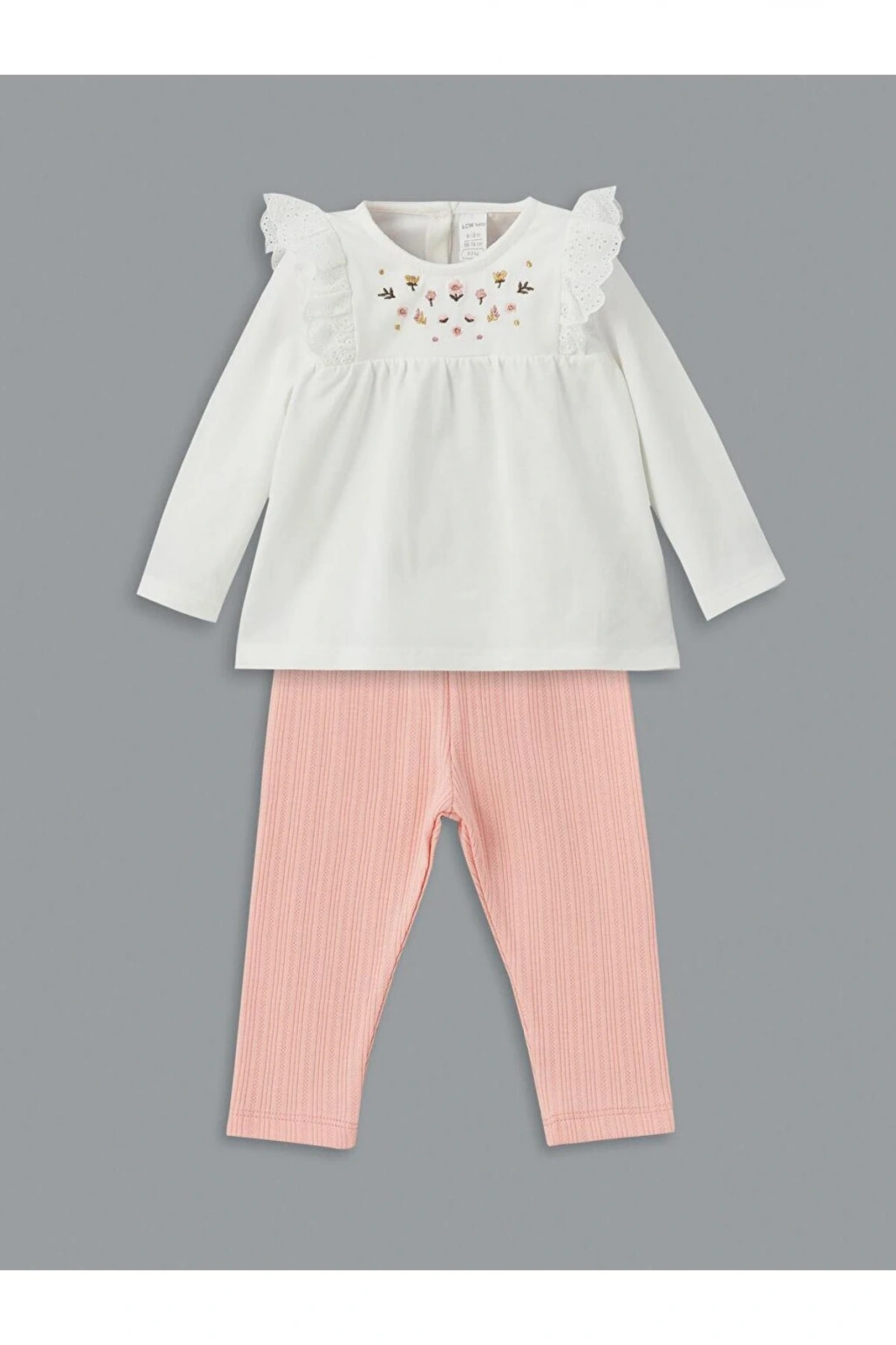 LCW baby Ekru Bisiklet Yaka Çiçekli Kız Bebek Bluz ve Tayt 2li