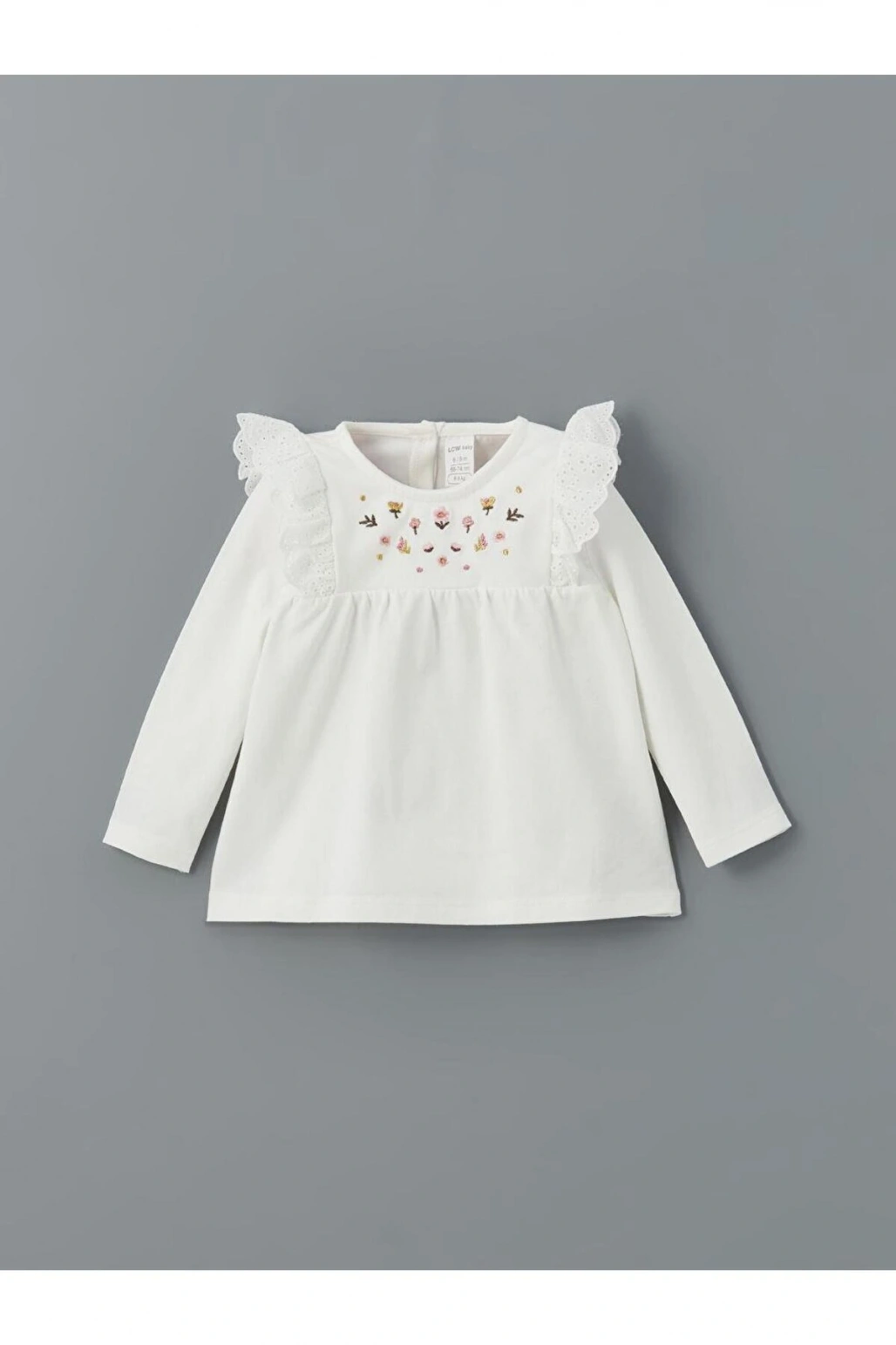 LCW baby Ekru Bisiklet Yaka Çiçekli Kız Bebek Bluz ve Tayt 2li