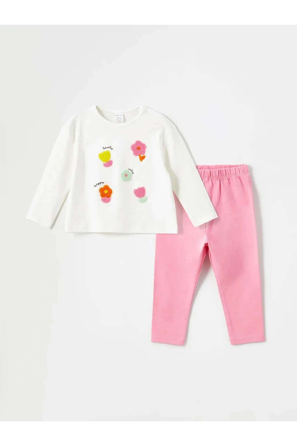 LCW baby Ekru Bisiklet Yaka Çiçekli Kız Çocuk Bluz ve Tayt 2li