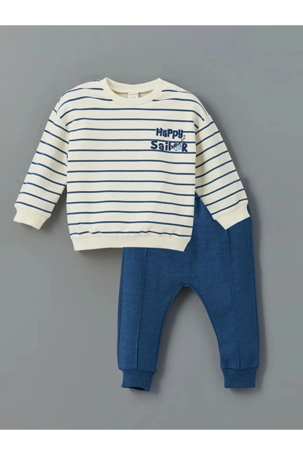 LCW baby Ekru Bisiklet Yaka Çizgili Erkek Sweatshirt ve Eşofman Alt 2li