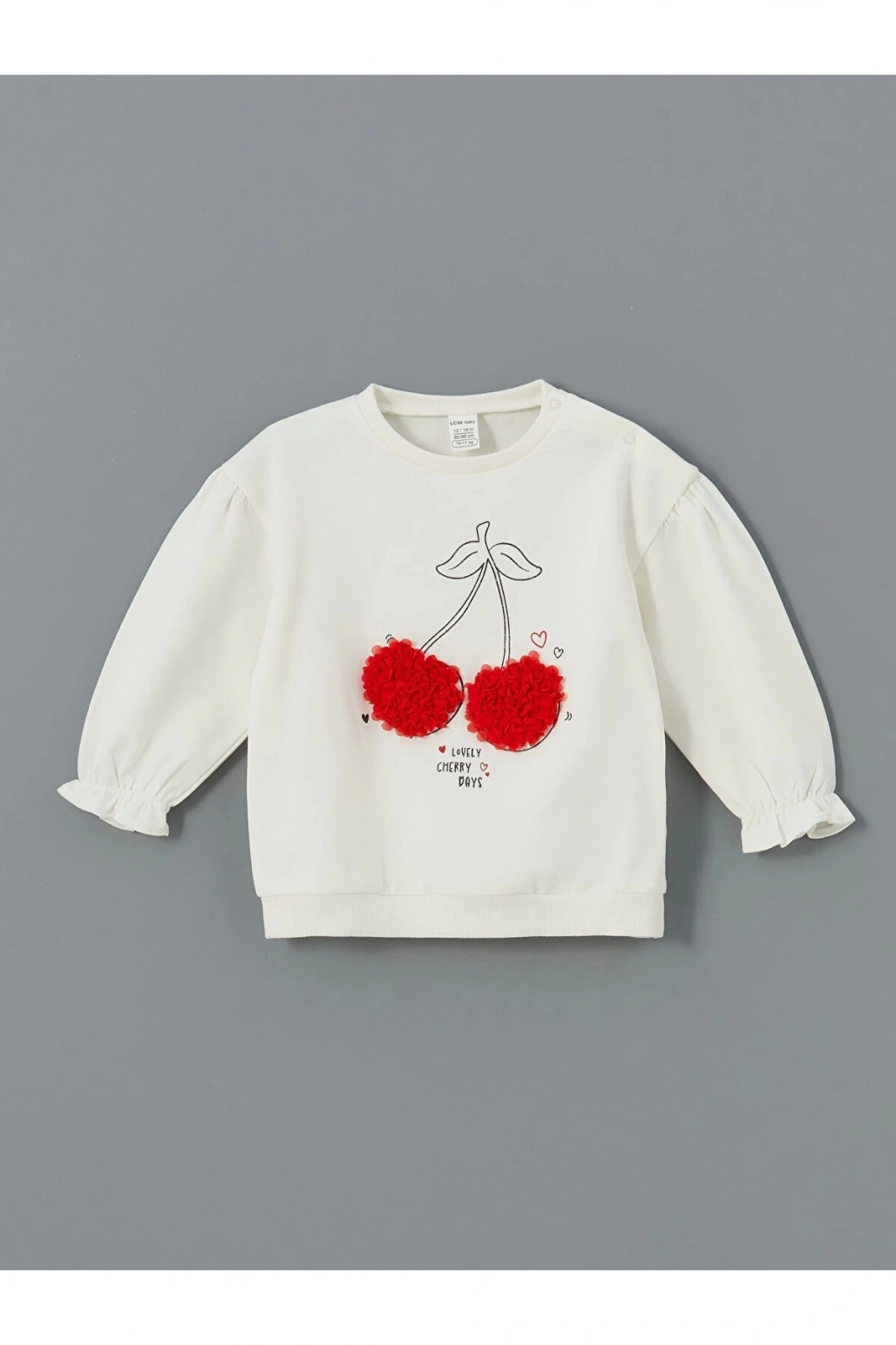 Lcw Baby Ekru Bisiklet Yaka Kiraz Baskılı Kız Bebek Sweatshirt Ve Tayt 2li