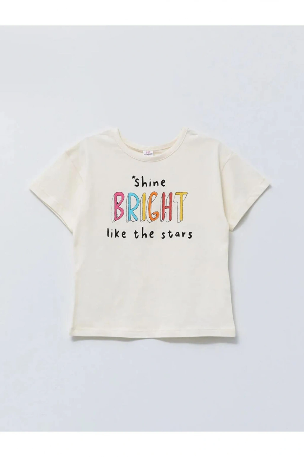 LCW baby Ekru Bisiklet Yaka Kısa Kollu Baskılı Pamuklu Kız Bebek Tişört ve Tayt 2li Takım